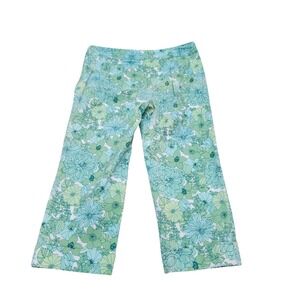 Ann Taylor LOFT Petites‎ 6P Cropped Pants Green Blue Floral Print Spring Capri